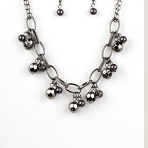 Paparazzi Gunmetal and Black Beaded Necklace Set Malibu Movement Fashion Jewelry